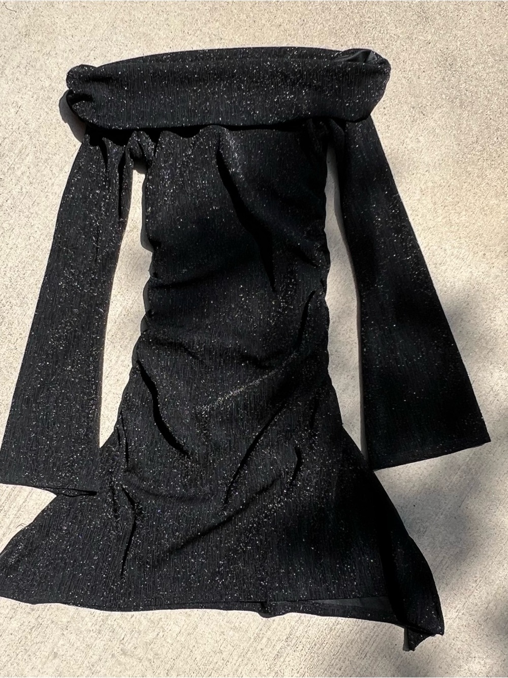 All in Favor Black Sparkle Knit Off-Shoulder Dress